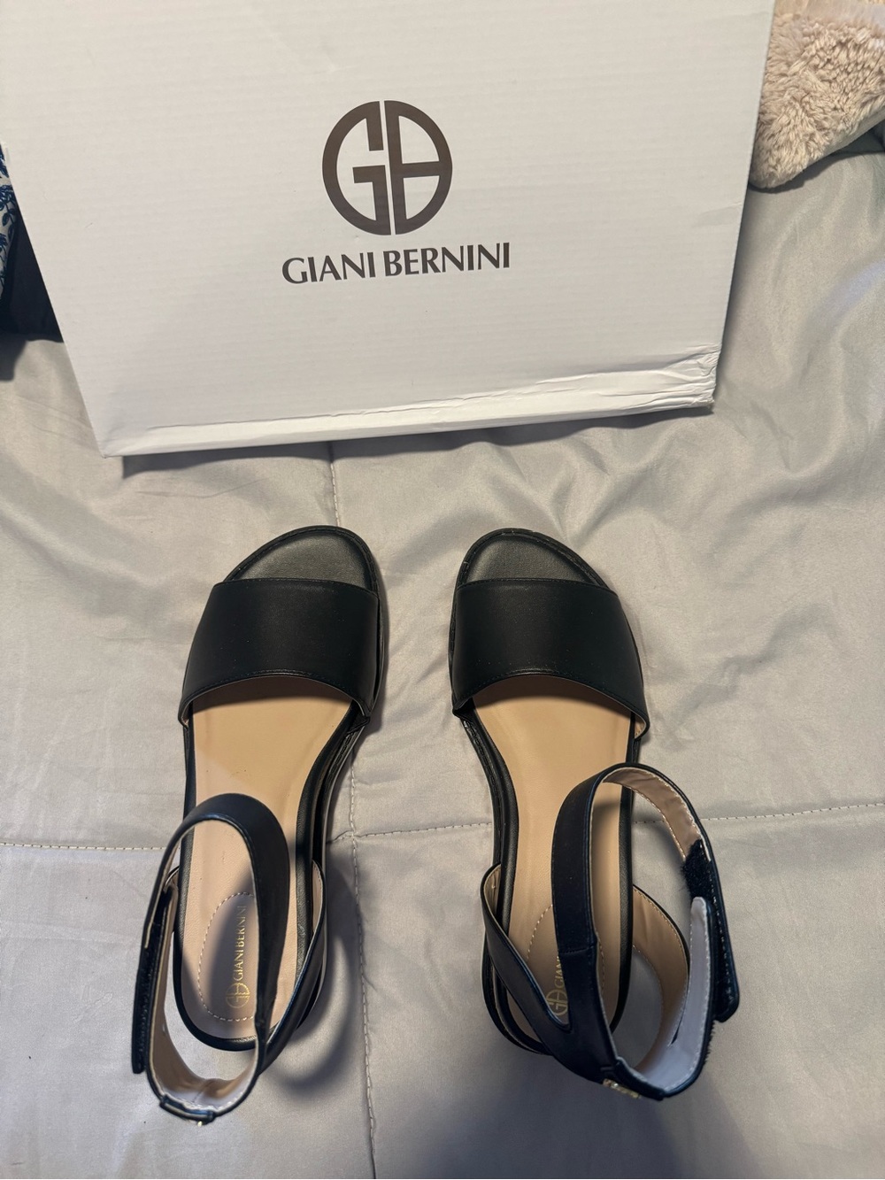 Giani Bernini Black Leather Open-Toe Platform Slingback Sandals